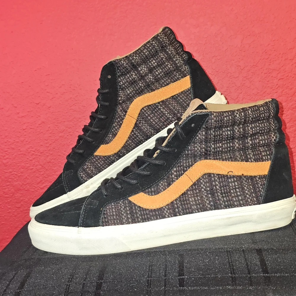 Vans SK8 High Top Plaid Weave Burnt Orange/Black Suede Sneakers Men's size 11